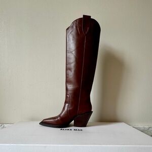 Alias Mae Jos Knee High Heeled Boots Chocolate Brown Leather EU 38